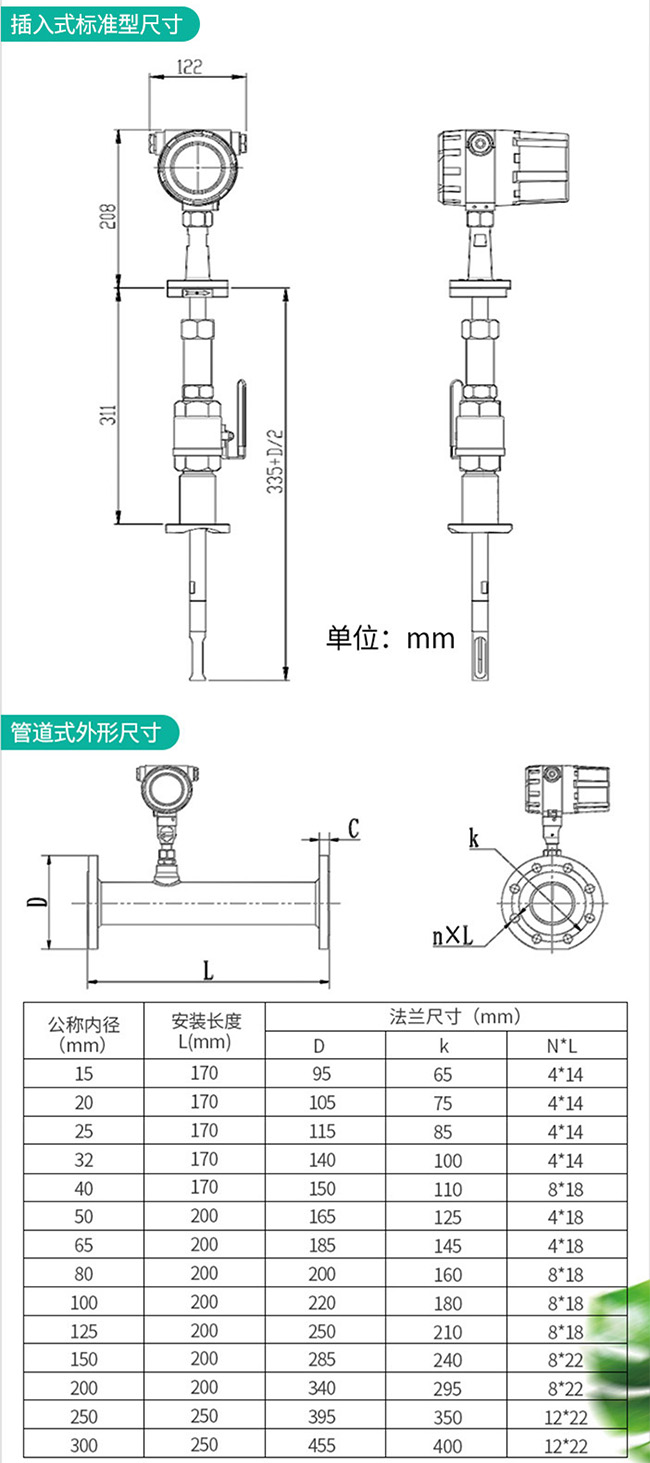 一體式熱式氣體質(zhì)量流量計(jì)外形結(jié)構(gòu)尺寸圖